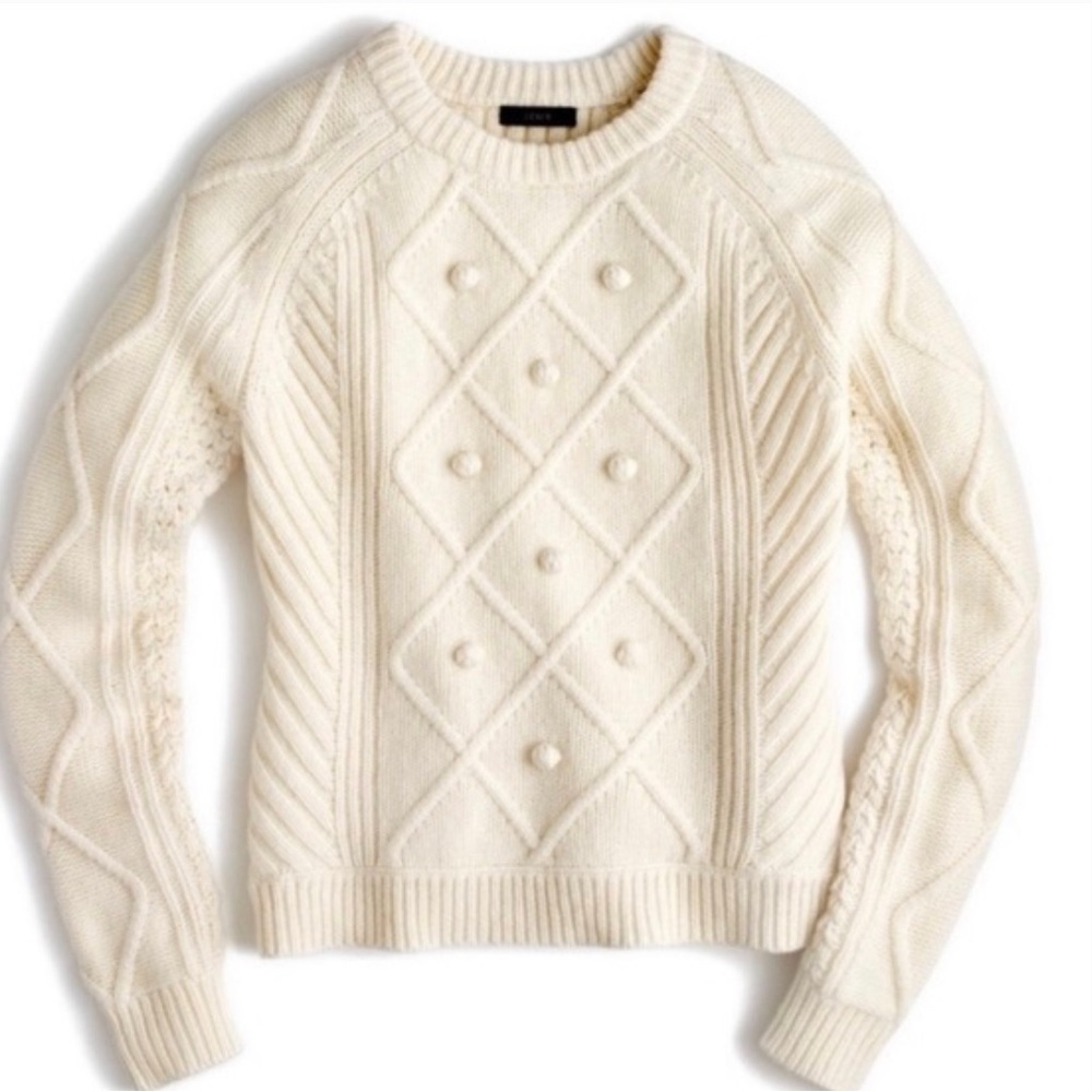 J. Crew Hawthorne Cable Pom Pom Sweater